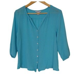 Tommy Bahama Top Womens Small Blue Island Gauze Button Front Beach Coastal